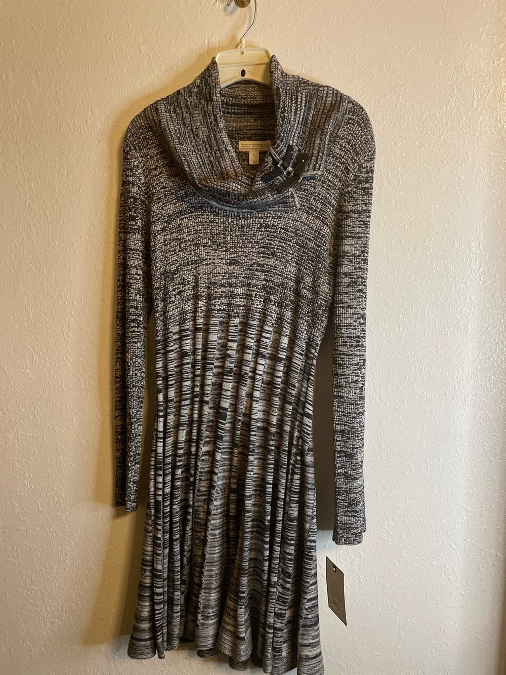 Dana Buchman Cowl Neck Long Sleeve Sweater wDress - Gray Marled